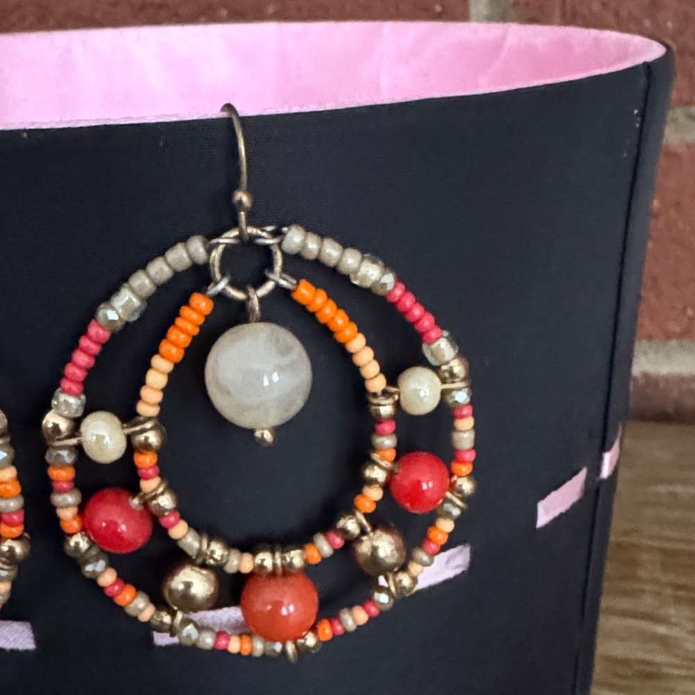 Chico's Multicolor Beaded Drop/ Hoop Earrings - Picture 4 of 6